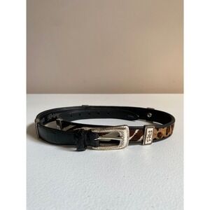 Brighton Genuine Leather Belt Zebra Leopard Print Silver Buckle Camel Hair Sz 30